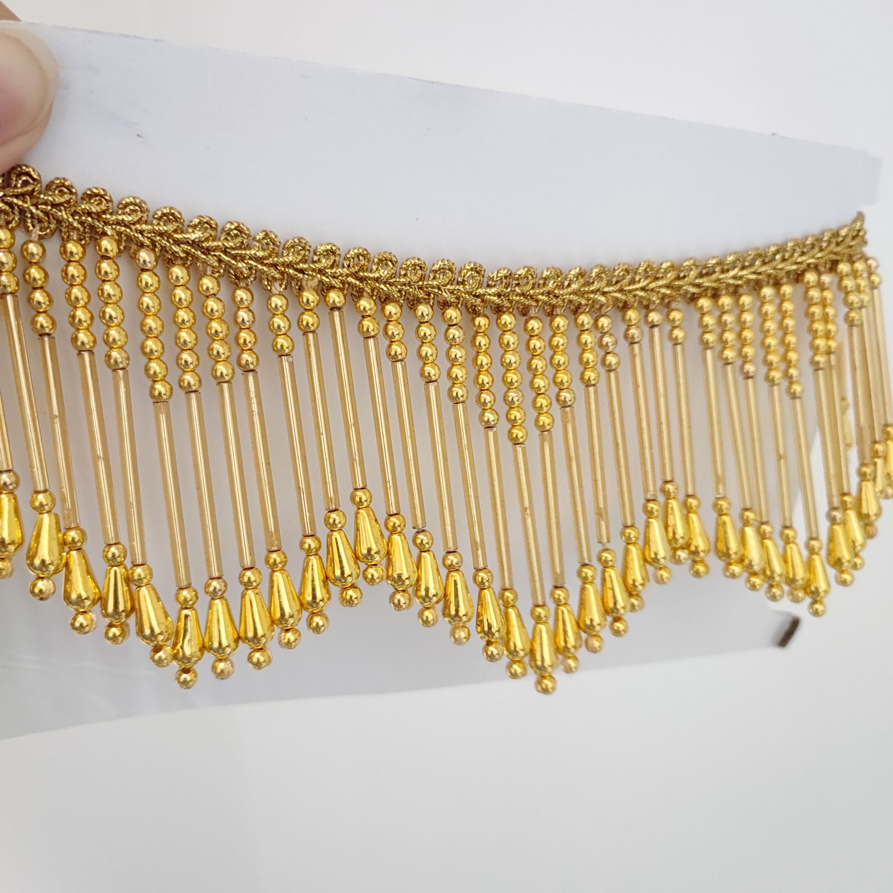Home Fashion Textiles - 8cm Wide Gold, Silver, Beaded Chevron
