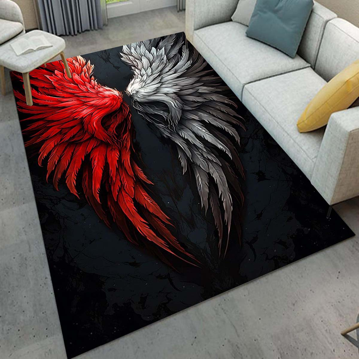 Home Textiles Designer - Red and White Wings Rug Modern