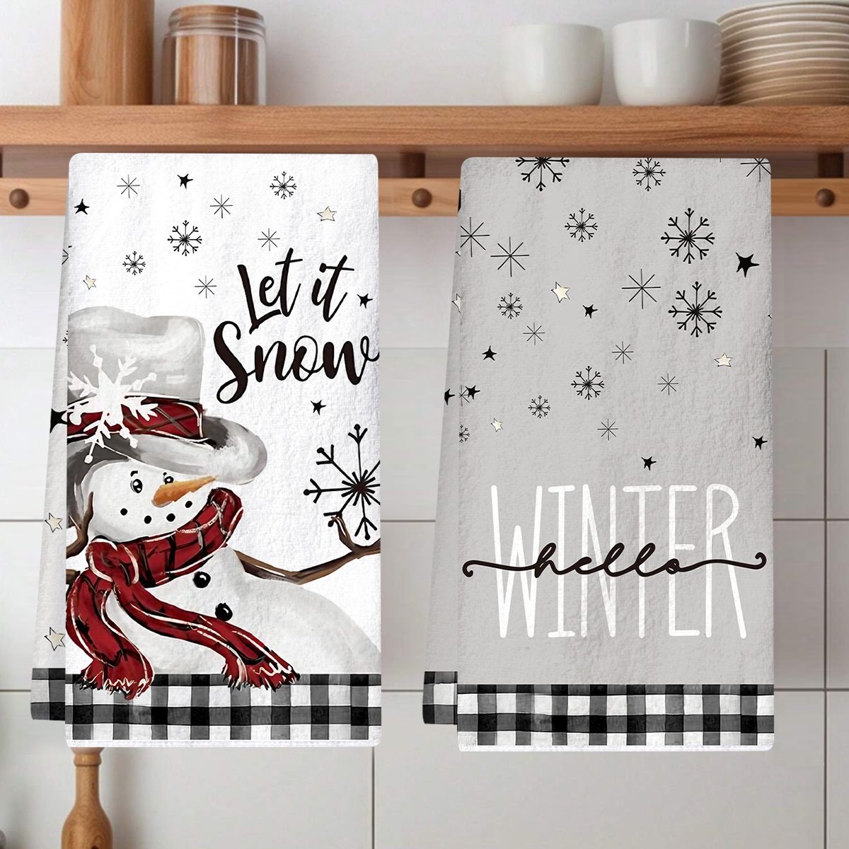 Home Textiles Towel - 2pcs Christmas Kitchen Towels Snowman Design