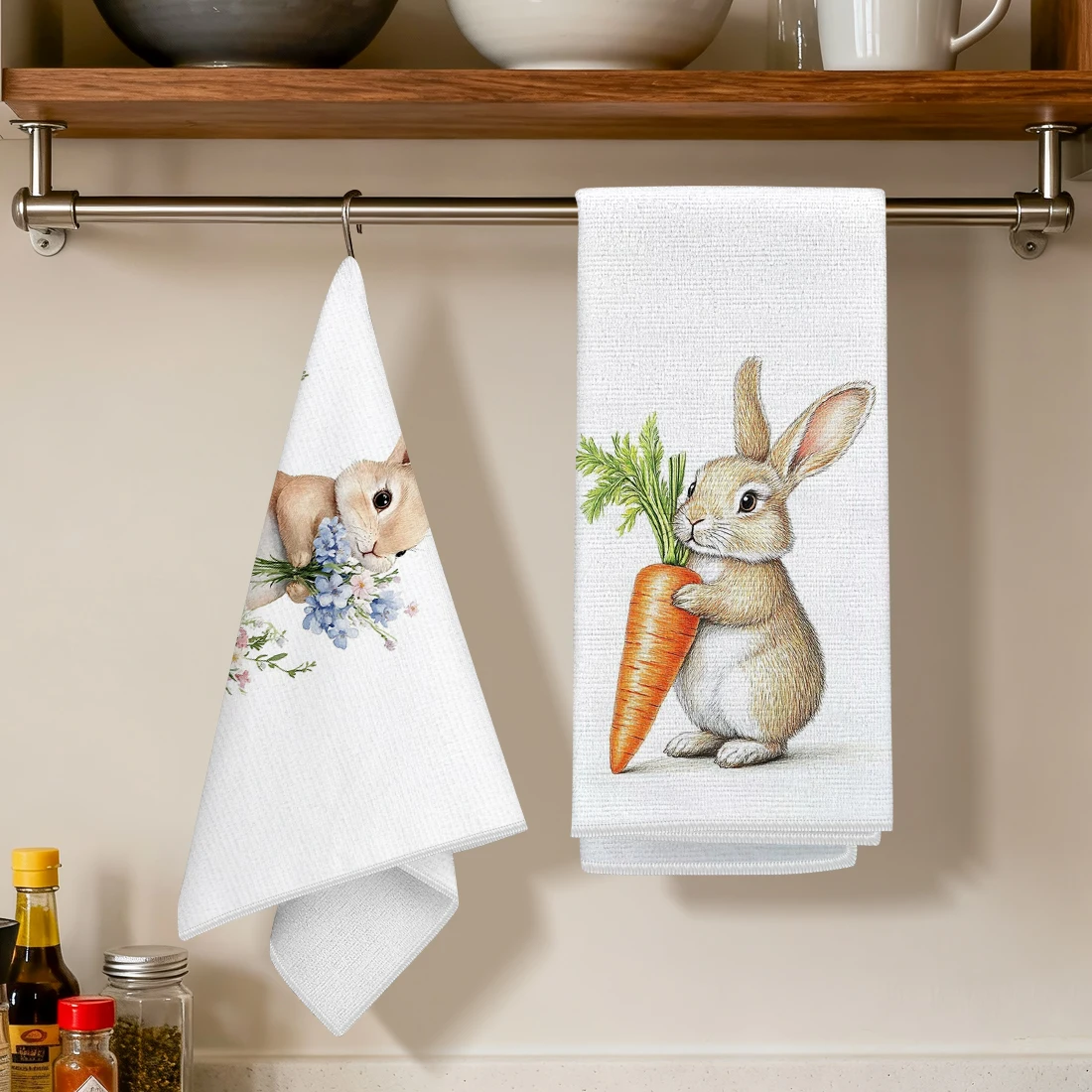 2 Pcs Easter Bunny Printed Kit - Home Textiles Towel avis et prix
