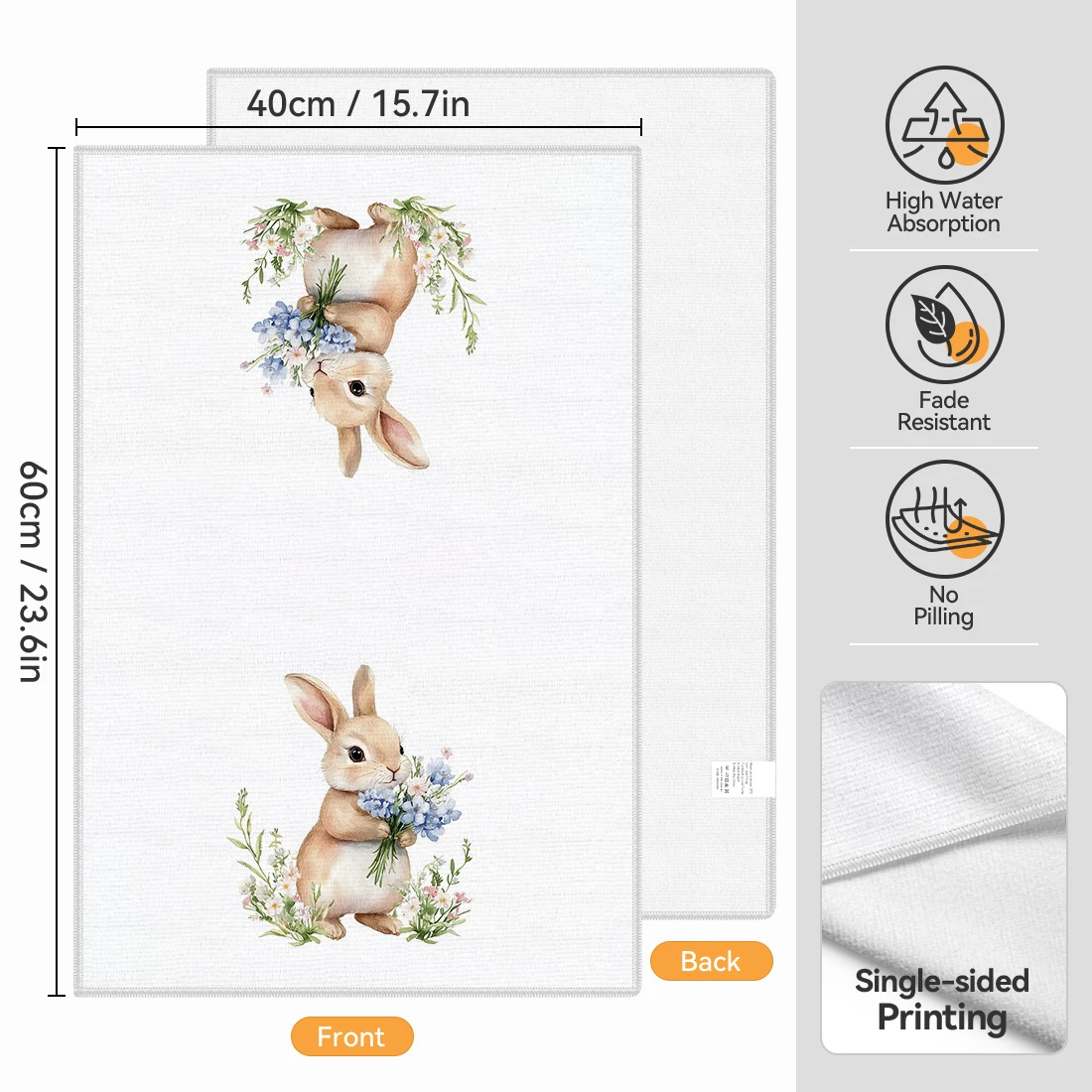 2 Pcs Easter Bunny Printed Kit - Home Textiles Towel avis et prix