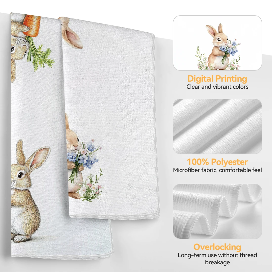 2 Pcs Easter Bunny Printed Kit - Home Textiles Towel avis et prix