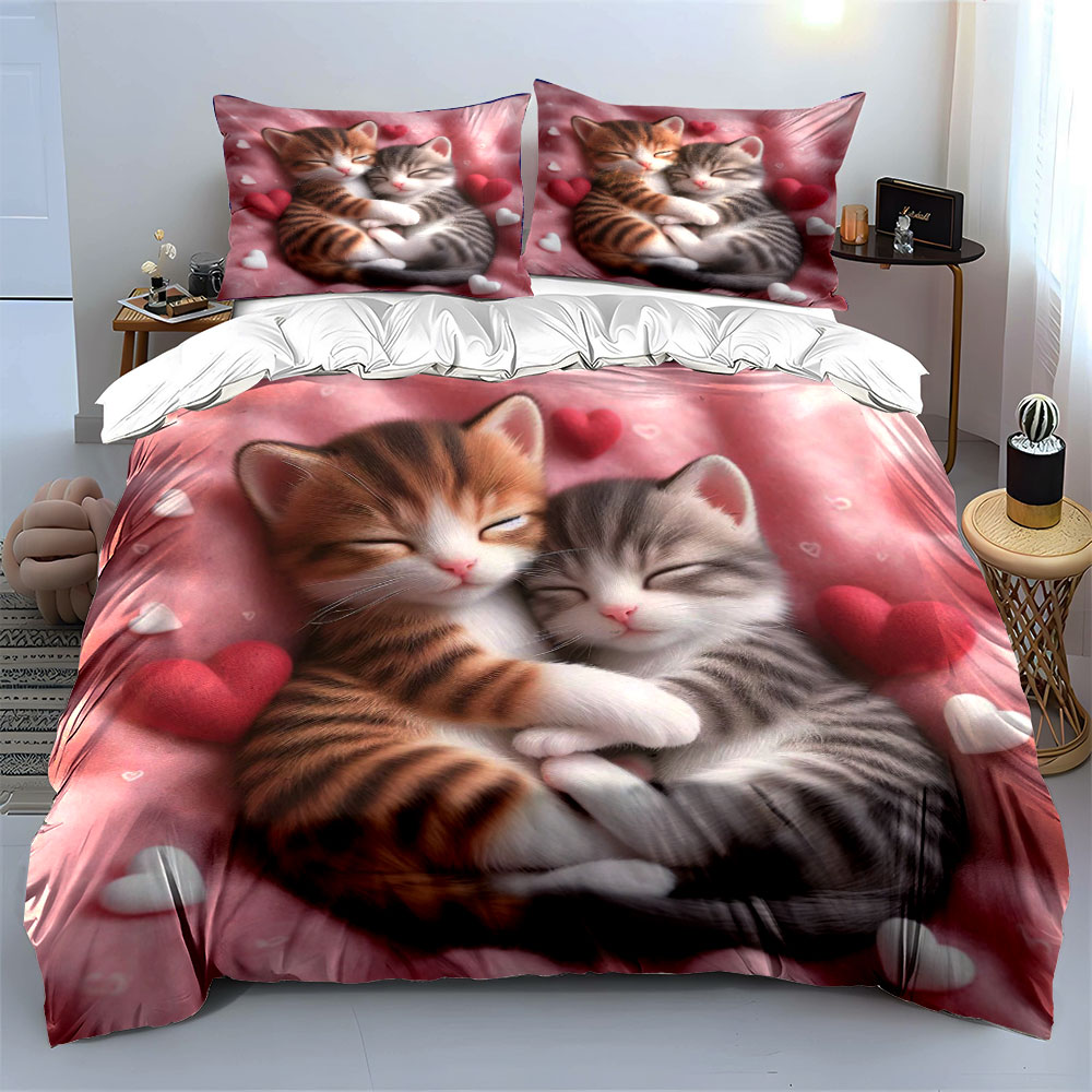 Cute Kitten Couple Bedding Set - Linen Duvet Cover avis et prix
