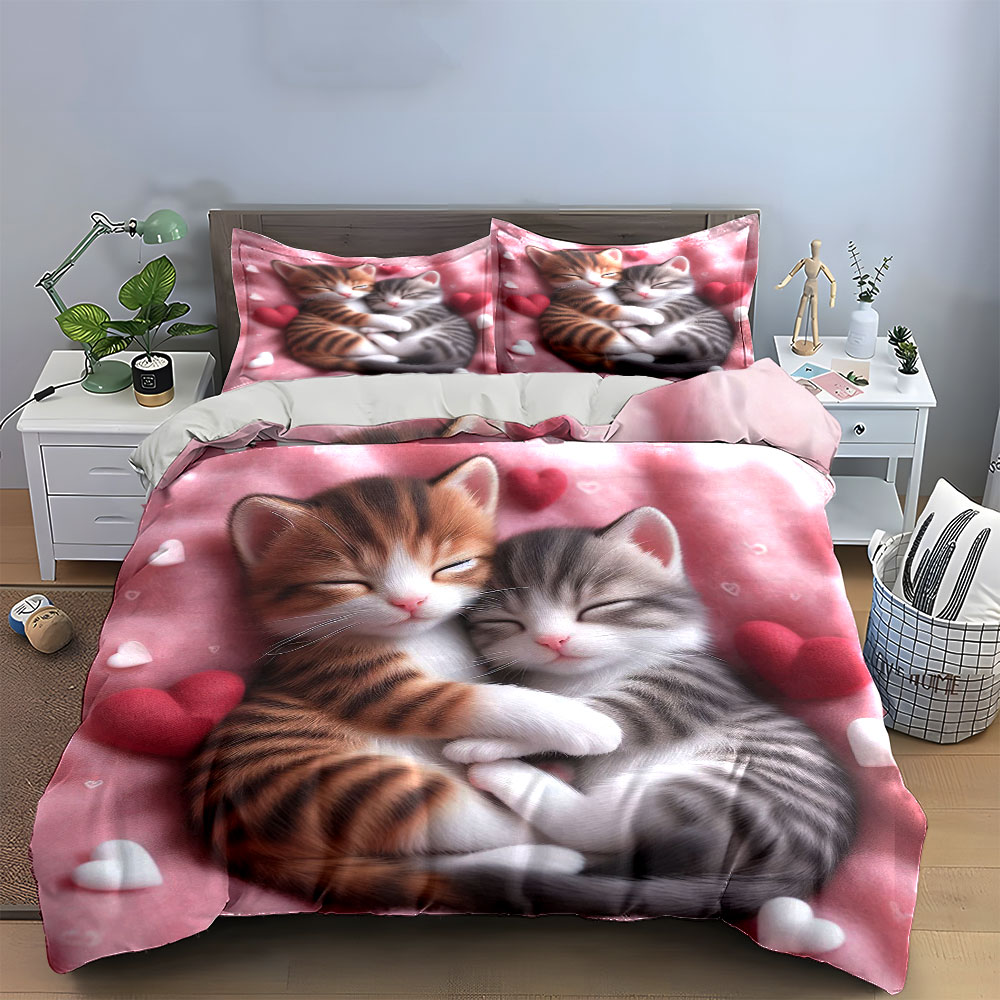 Cute Kitten Couple Bedding Set - Linen Duvet Cover avis et prix