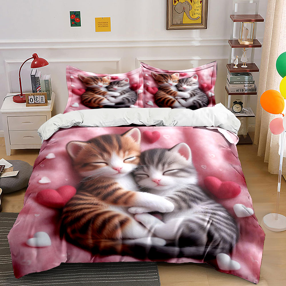 Cute Kitten Couple Bedding Set - Linen Duvet Cover avis et prix