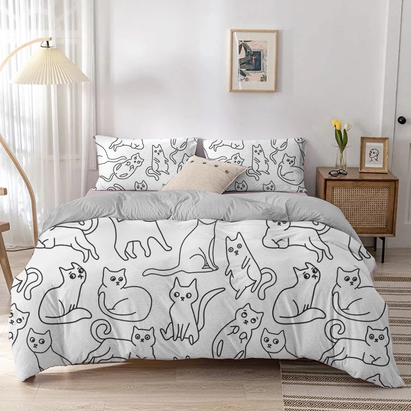 Cartoon Cat Duvet Cover Set Ca - Linen Duvet Cover avis et prix