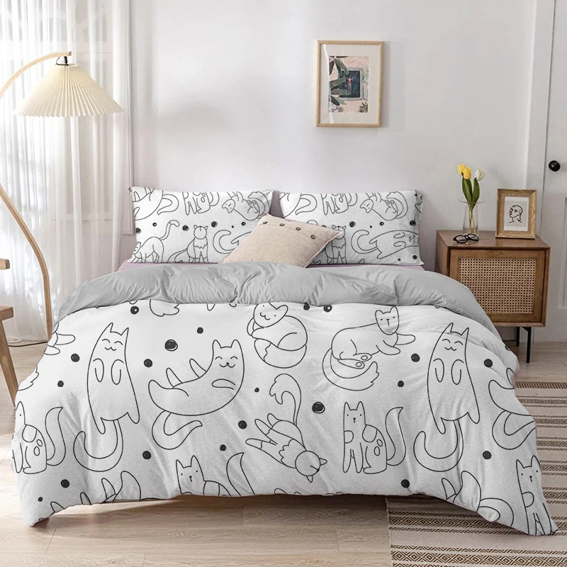 Cartoon Cat Duvet Cover Set Ca - Linen Duvet Cover avis et prix