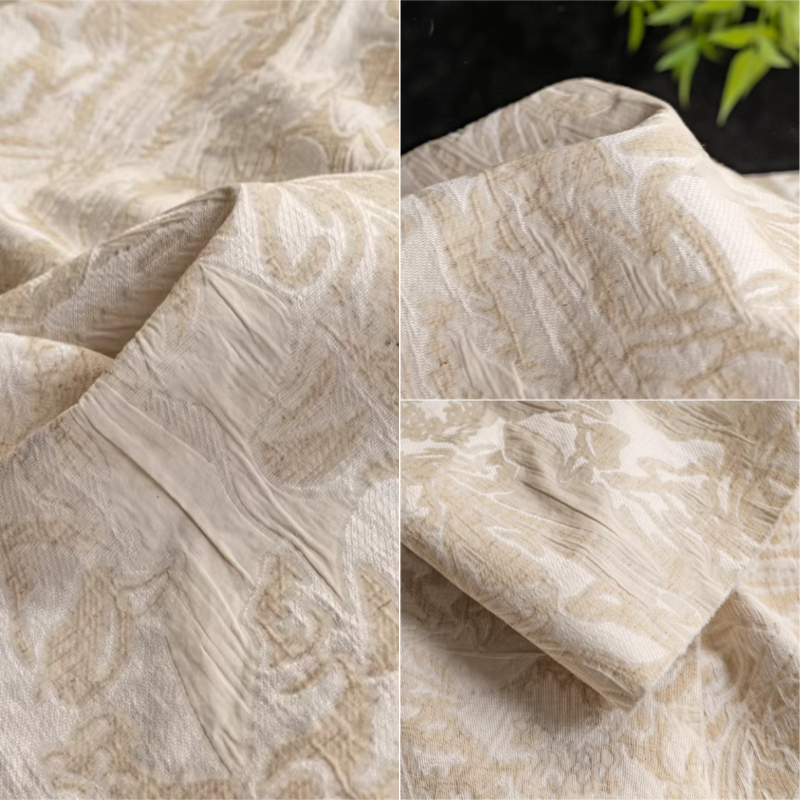 Beige Linen Jacquard Fabric Fl - Home Textiles Designer avis et prix