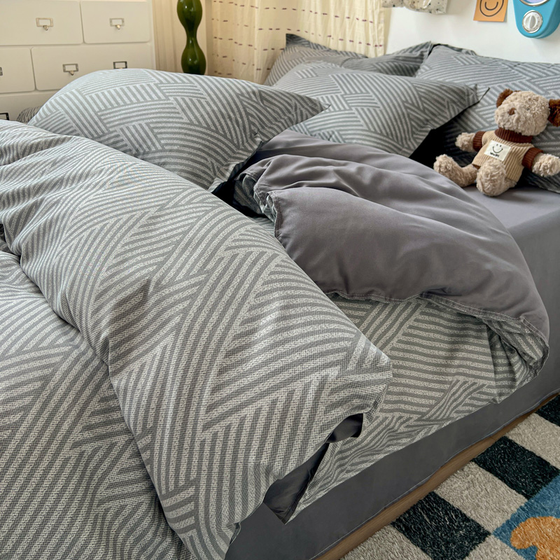 4PC Grey Geometric Bedding Set - Linen Duvet Cover avis et prix