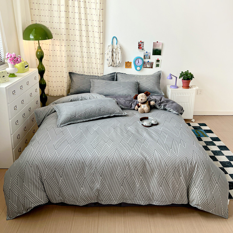 4PC Grey Geometric Bedding Set - Linen Duvet Cover avis et prix