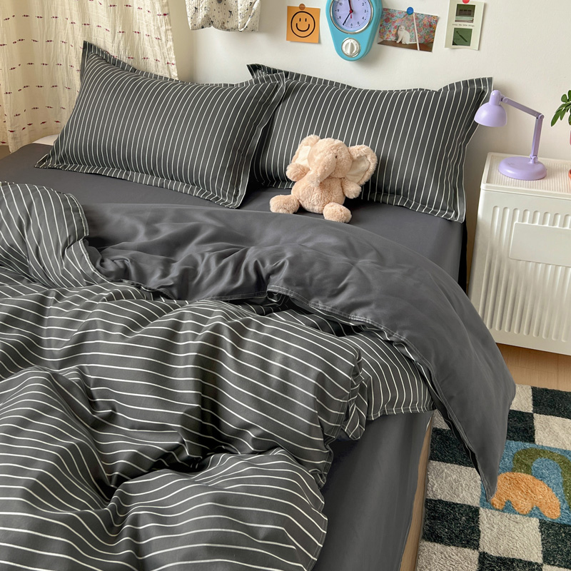 4PCS Grey Striped Bedding Set  - Linen Duvet Cover avis et prix