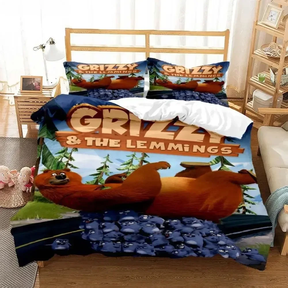 Grizzly & The Lemmings Cartoon - Linen Duvet Cover avis et prix