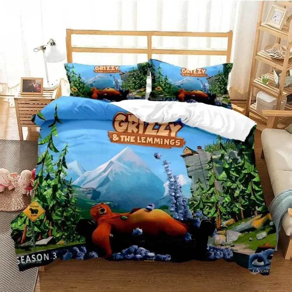 Grizzly & The Lemmings Cartoon - Linen Duvet Cover avis et prix
