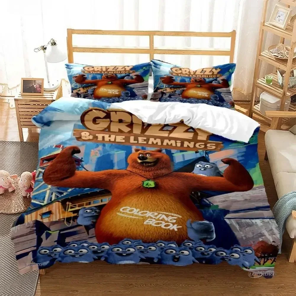 Grizzly & The Lemmings Cartoon - Linen Duvet Cover avis et prix
