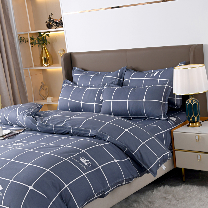 4pcs Navy Blue Grid Bedding Se - Linen Duvet Cover avis et prix