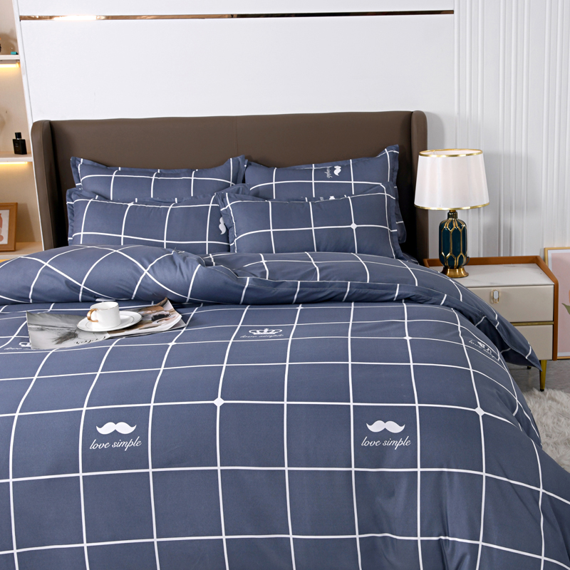 4pcs Navy Blue Grid Bedding Se - Linen Duvet Cover avis et prix
