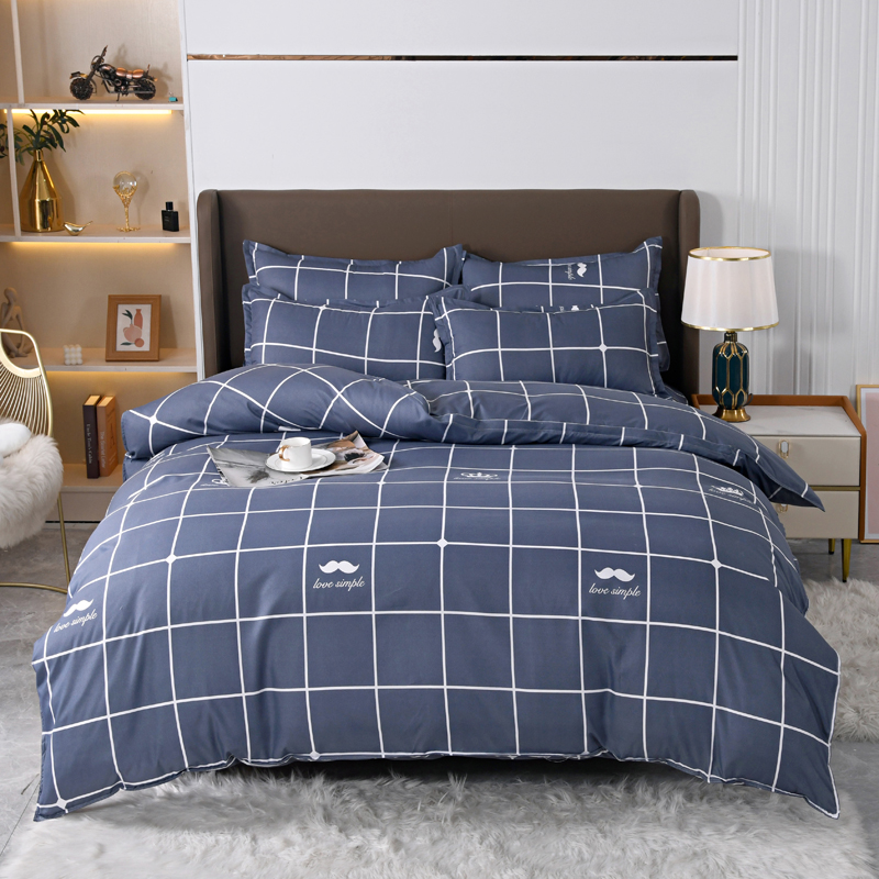 4pcs Navy Blue Grid Bedding Se - Linen Duvet Cover avis et prix