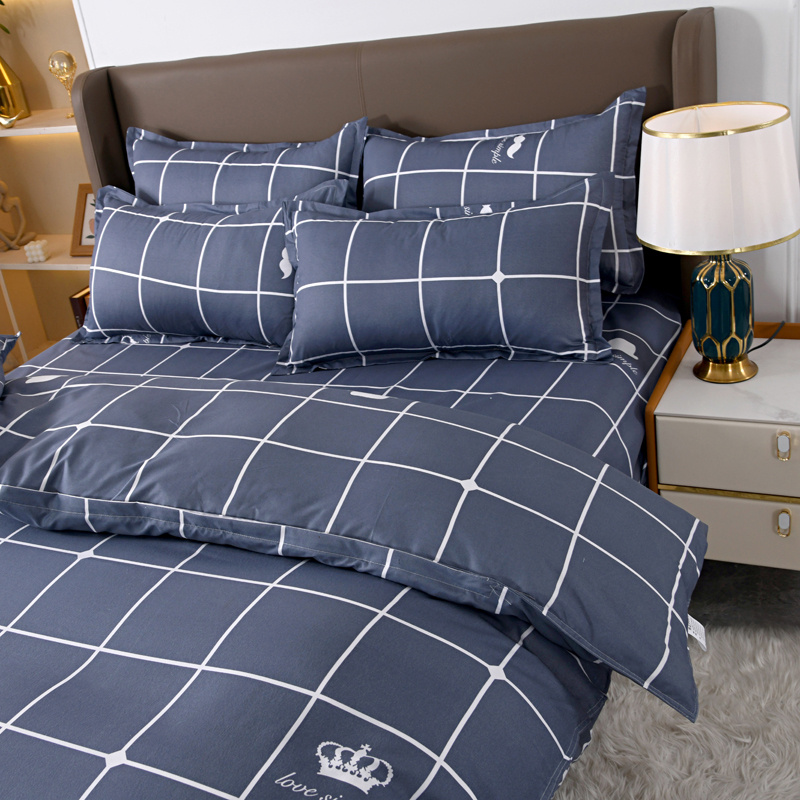 4pcs Navy Blue Grid Bedding Se - Linen Duvet Cover avis et prix