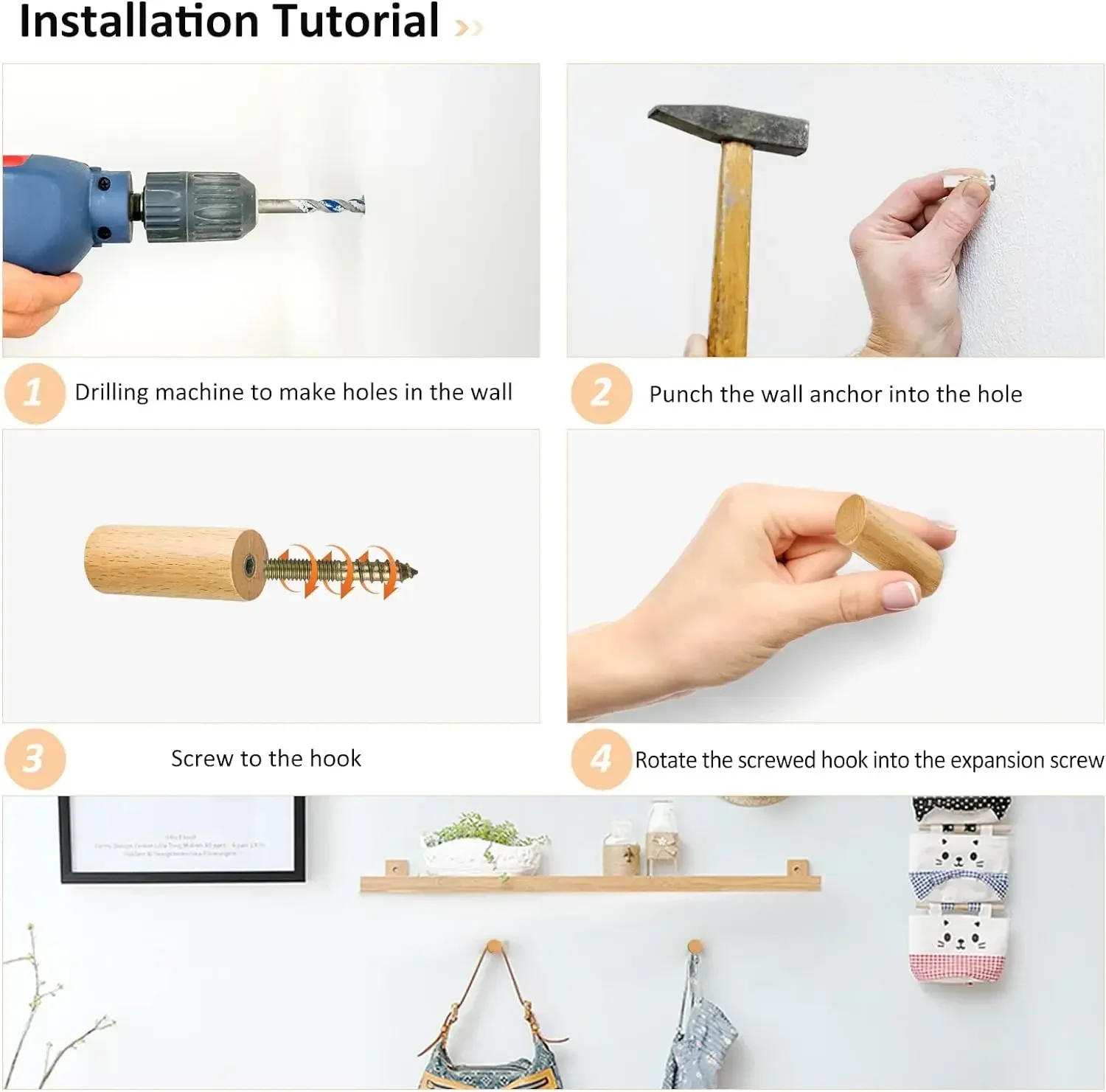 Wall Mounted Wooden Hooks for  - Home Textiles Towel avis et prix
