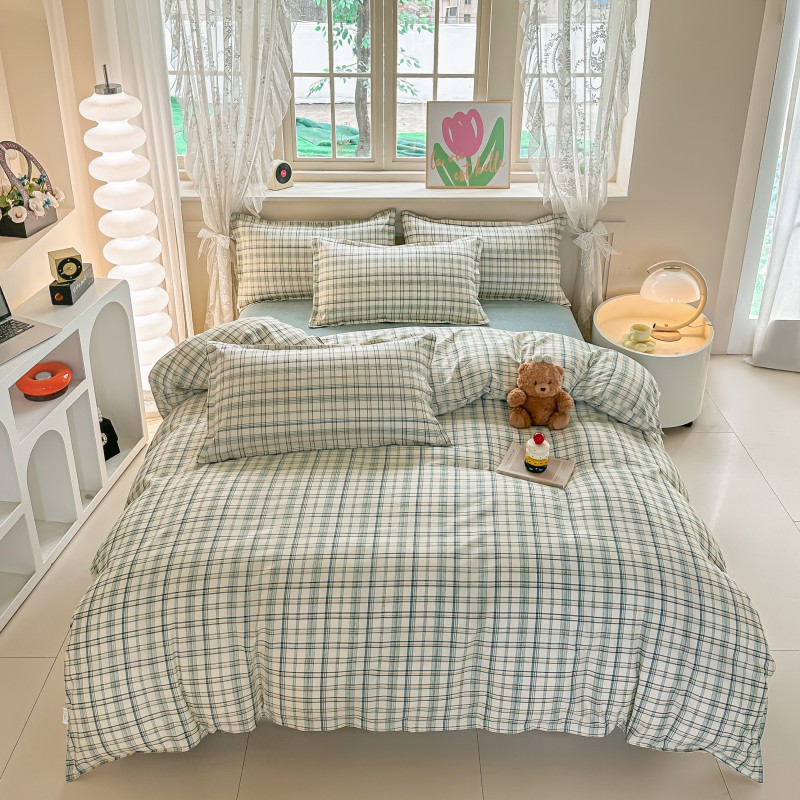 4PCS Green Plaid Bedding Set,  - Linen Duvet Cover avis et prix