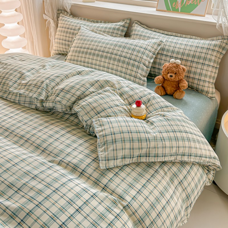 4PCS Green Plaid Bedding Set,  - Linen Duvet Cover avis et prix